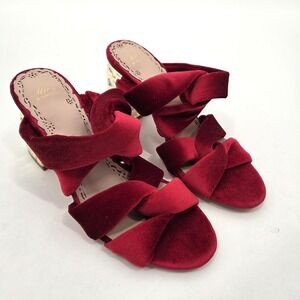 Muse Marchesa 7M Iris Velvet Knotted Dress Slide Sandals Thick Gold Heels Shoes